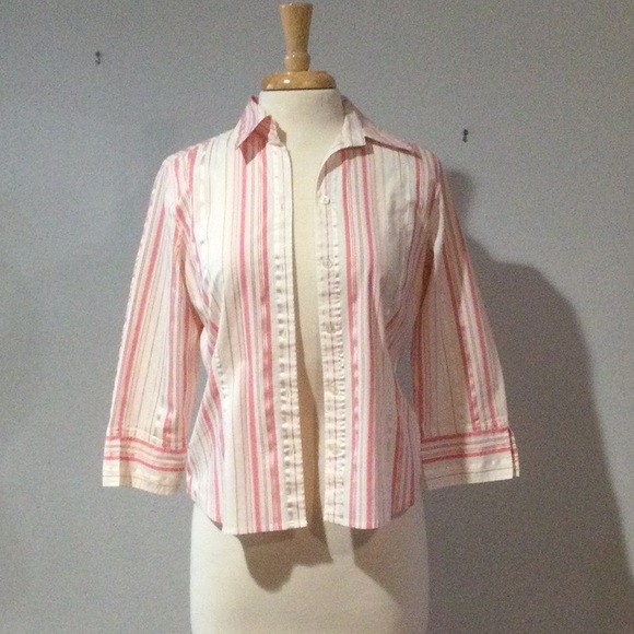 Apt 9 Button Front Collared Stripe Shirt Size Medium - Picture 2 of 15